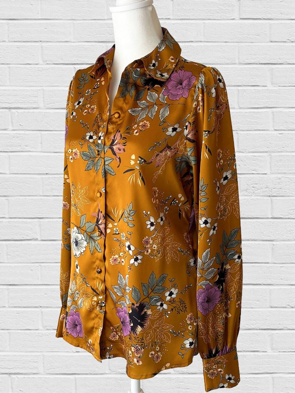 copper flowered long sleeve blouse